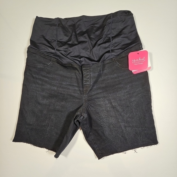 Isabel Maternity Crossover Panel Black Wash Denim Bermuda Shorts Size  NWT - Picture 13 of 13